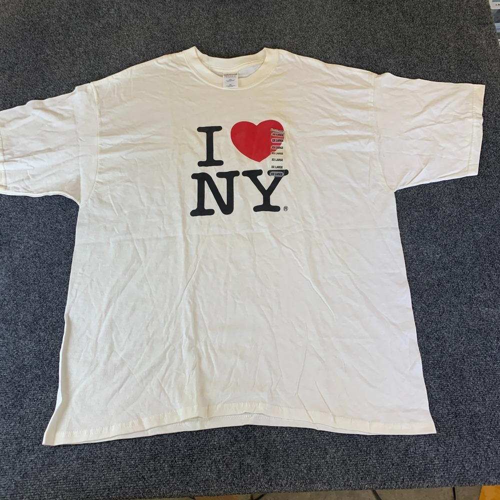 Gildan Heavyweight Cotton T-Shirt Mens 2XL White I Love NY Heart Graphic Print